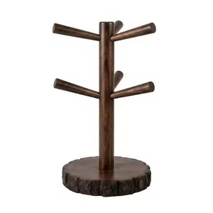 <b>Mug</b> <b>Holder</b> Dark Stained Live Edge Round Base Wooden Trunk 6 Horizontal Pegs Kitchen Countertop Coffee Bar Cup Organizer <b>Mug</b> Hold - Product Image 1