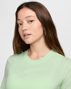 Women's Light Green Crew Neck Short Sleeve Knitted <b>Crop</b> <b>Top</b> Solid Color Breathable Slim Fit Casual T-Shirt Spring Summer - Product Image 4
