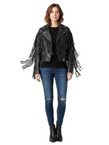 Chaqueta de Motociclista de Cuero Vacuno Azul para Mujer, con Borlas Tejidas, Corta, Transpirable, Informal, Talla XL - Product Image 3