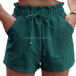 Pantalones cortos informales de lino de alta calidad para mujer, transpirables y cómodos, último estilo para uso diario - Product Image 1