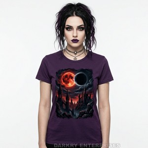 T-shirt personnalisé pour femme, motif croissant de lune, style vintage sorcière, portrait de déesse de la lune, hauts en coton rouge, vêtements pour femmes, fabricant - Product Image 2