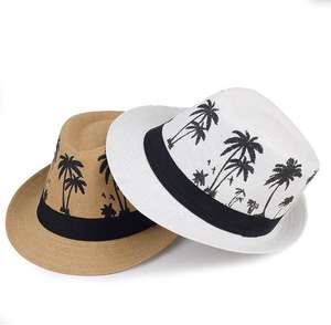 Sombrero de paja con estampado de palmeras para hombres y mujeres, sombrero para el sol de verano, ligero, transpirable, para viajes a la playa, vacaciones, gorra de protección al aire libre - Product Image 1