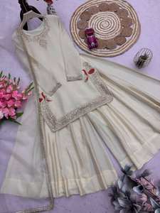 Traje Sharara de Seda de Lujo para Eid y Ramadán, con Bordado Zari y Trabajo de Espejos, Elegante Vestido de Boda Indio, Vestido de Fiesta Pakistaní, Estilo Bollywood - Product Image 5