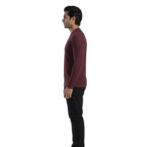 Men's Maroon Solid <b>Cloud</b> Warm Tee Soft Lightweight Crew <b>Neck</b> Long Sleeve Fitness Gym Training Workout Performance 180g - Product Image 4