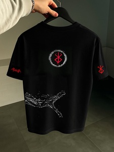 Camiseta Gráfica de Fantasía Oscura Negra Personalizada para Hombre, Manga Larga, Transpirable, 300g, Corte Holgado, 100% Algodón - Product Image 1