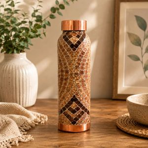 Botella de Agua de Cobre con Patrón de Mosaico Geométrico, Botella de Agua de Cobre Bohemia con Diseño de Mosaico, Recipiente Portátil para Bebidas para Uso Doméstico - Product Image 1