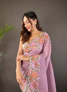 Couleur bleue fantaisie Saree doux organza soie Sari multi-marches broderie paillettes Style pakistanais fête de mariage fonction porter des filles - Product Image 6