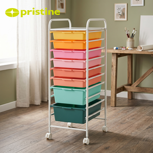 Carrito de Almacenamiento con 10 Cajones de Plástico Coloridos, Organizador con Ruedas para Oficina y Hogar, Diseño Minimalista, Fácil de Limpiar - Product Image 3