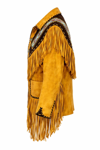 High Quality Handmade Men Yellow <b>Suede</b> Fringe <b>Jacket</b> with Tribal Embroidery Western Fashion Wholesale Manufacturer - Product Image 5