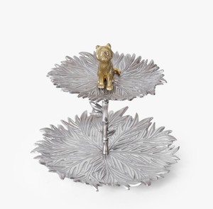 Luxury 2 Tier Serving Stand with Decorative Animal Figurine – Metal Leaf Design Dessert Display Stand for Table Decor & Gifting - Product Image 2