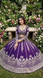 Divyam Creation – Robe de mariée traditionnelle indienne et pakistanaise pour femme, en tulle brodé et gaufré, séchage rapide, extensible, longueur ras du sol - Product Image 5