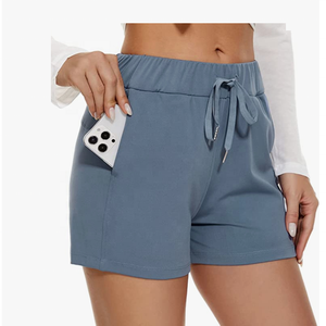 กางเกงขาสั้นผ้าฝ้ายเอวสูงสำหรับผู้หญิง, กางเกงระบายอากาศได้ดีมีกระเป๋าสวมใส่สบายเหมาะสำหรับเดินทาง - Product Image 6