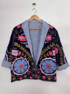 Pink Floral Embroidery Kimono <b>Cardigan</b> Long Sleeve Loose Fit Stand Collar Bohemian Style All Seasons Wear Elegant Beautiful - Product Image 1