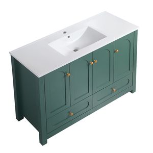 Mobile Bagno Verde da 48 Pollici con 4 Ante a Chiusura Ammortizzata, 2 Cassetti, Ampio Spazio di Archiviazione e Lavabo in Ceramica Integrato - Product Image 5