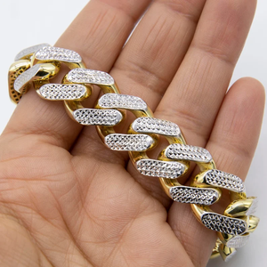 <b>Solid</b> 17K Yellow Gold Plated Men's Chain <b>Bracelet</b> With Zircon Inlay Hiphop Style Alloy Link Jewelry Gift - Product Image 4