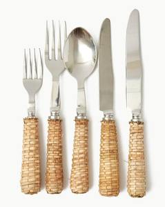 Juego de Cubiertos Modernos Ecológicos y Sostenibles de Acero Inoxidable con Mango de Ratán, 24 Piezas, Servicio para 6 Personas, Duradero y Resistente al Óxido - Product Image 3