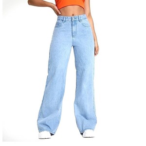 Jean en denim pour femme de qualité supérieure, coupe droite, taille haute, ample, hiver, séchage rapide, design tendance, fermeture éclair - Product Image 1
