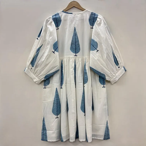 Vestido Casual Midi para Mujer, Tejido 100% Algodón, Liso, Manga Corta, Cintura Imperio, Estilo Babydoll, Cuello en V, Holgado, Funcional - Product Image 4