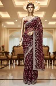 Elegante Sari de Seda Negra para Mujer con Bordado de Cuentas para Bodas, Largo hasta el Suelo, Corte Regular, Ropa India y Pakistaní - Product Image 5