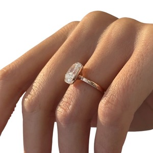 Luxury 4 Carat Elongated <b>Cushion</b> Cut Lab Grown Diamond Half Bezel Solitaire Engagement <b>Ring</b> - Product Image 3