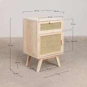 Mesa de Noche Moderna Rústica de Madera Maciza y Ratán con 2 Cajones, Gabinete Lateral de Almacenamiento para Dormitorio o Sala de Estar - Product Image 3