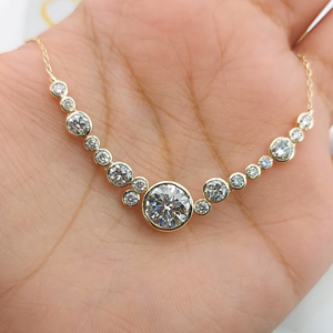 Round Cut Diamond Bubble <b>Pendant</b> Necklace in <b>Solid</b> Yellow <b>Gold</b> Minimalist Bezel Set Diamond <b>Pendant</b> for Women Elegant - Product Image 2