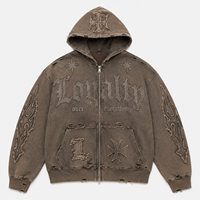 Sweat-shirt à capuche zippé unisexe en denim uni, coupe oversize, respirant, décontracté, automne, avec patch brodé, style streetwear
