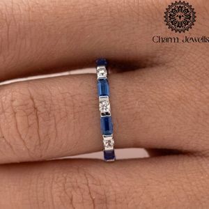 Bague d'éternité en moissanite Charm_Jewells, en argent 925, sertie de moissanites rondes taille brillant, pour femme, classique, pour mariage - Product Image 3