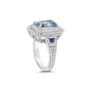 แหวนทองคำแท้ 18k/14k ประดับมรกตทรงเหลี่ยมธรรมชาติ 3.34 กะรัต อะความารีน 0.20 กะรัต ไพลิน และเพชร 1.22 กะรัต ดีไซน์ดับเบิ้ลฮาโล รับผลิตแบบ OEM ODM - Product Image 5