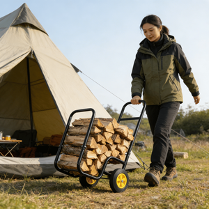 Carrito de Acero Negro para Leña, Carro Metálico con Ruedas para Interiores y Exteriores, para Almacenamiento de Leña, Transporte y Camping - Product Image 2