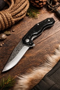 Cuchillo de Bolsillo Plegable de Acero Inoxidable Hecho a Mano, Punta de Gota, Grado Industrial, Mango de Micarta, Funda de Cuero, Cuchillo de Supervivencia y Caza - Product Image 6