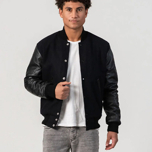 Blouson universitaire d'hiver pour homme, style streetwear 2026, en laine 100% écologique et respirante, coupe oversize, avec manches en cuir – Vente en gros - Product Image 5