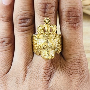 Latest Classic Trendy Lion <b>Rings</b> Gothic Brass <b>Ring</b> Men 18k Gold Plated <b>Chunky</b> Crown Animal Band Statement <b>Ring</b> Wholesale/OEM/ODM - Product Image 3