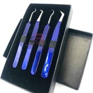 Ensemble de pinces à cils en acier inoxydable bleu, outils de précision pour extensions de cils avec pointes lisses, dans une boîte, extensions de cils personnalisées - Product Image 6