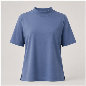 Camiseta de Manga Corta con Cuello Redondo para Mujer, Color Azul Polvoriento, Corte Holgado, WTS-0076 - Product Image 1