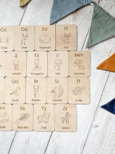 Tarjetas de Aprendizaje de Madera con el Alfabeto y Animales, Grabadas con Láser, para Educación Temprana de 3 a 6 Años, Marca Zrosy - Product Image 2
