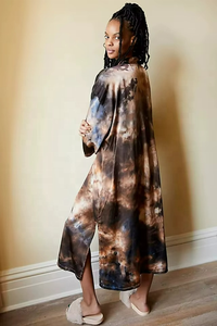 Vestido Kimono de Rayón de Manga Larga con Estampado Floral Vintage, Largo hasta el Suelo, Teñido Anudado, con Cintura Natural, Tejido Ecológico - Product Image 3