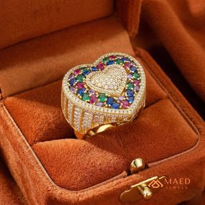 Bague de mariage pour homme en moissanite, style hip-hop, cœur, plaqué or, argent sterling, halo multicolore, bijoux de luxe, cadeau - Product Image 5