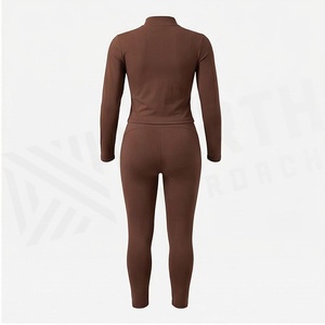 Conjunto de Yoga de 2 Piezas para Mujer, Color Marrón Sólido, Cierre Frontal Completo, Ropa Deportiva Elástica, Estilo África del Norte - Product Image 2