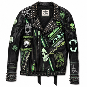 FURAT LEATHERS OEM Your Own <b>Punk</b> Style Bad Boy Leather Biker <b>Jacket</b> Stand Breathable Customized Embroidered Rhinestone Men's - Product Image 1