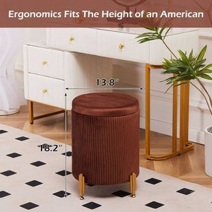 Modern Round Ottoman Foot Stool with Metal Legs & Velvet Upholstery 300lbs Support Coffee Table Ottoman Accessory - Product Image 3
