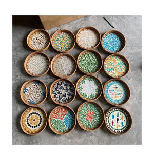 Seashell Inlaid Rattan Tray Handwoven Rattan Tray with Pearl Accents Natural Rattan Tray with Seashell Inlay - Product Image 5