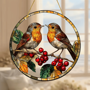 Décoration suspendue en acrylique pour fenêtre CIFbuy, motif oiseaux colorés et baies de cardinal, attrape-soleil élégant en cristal pour Temu Pick - Product Image 1