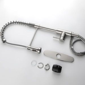 Rubinetto Commerciale da Cucina a Collo d'Oca Alto con Molla, Finitura Nichel Spazzolato, 3 Fori, in Acciaio Inossidabile, Estraibile - Product Image 5