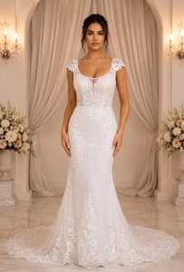 Robe de mariée vintage élégante à perles, coupe trapèze, décolleté sans bretelles, longueur ras du sol, en tulle, taille naturelle, broderie de cristaux, satin - Product Image 2