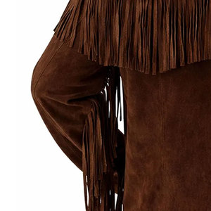 <b>Men's</b> Brown <b>Suede</b> Fringe <b>Jacket</b> Turn-down Collar Single Breasted Regular Sleeve Autumn Wear Solid Color Casual Style - Product Image 3