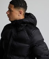 Veste matelassée à capuche noire pour homme, coupe-vent, fermeture éclair, rembourrage en polyester, manteau d'hiver décontracté, coupe régulière