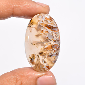 Cabujón de ágata de palo natural, pera elegante y cuentas de piedras preciosas de forma ovalada, Parte posterior plana para anillo, producto de piedras preciosas sueltas - Product Image 2
