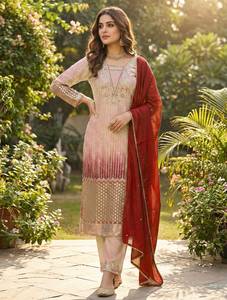 Designer Printed Sequence Embroidery And Lace Border Chinon <b>Top</b> With Pant And Dupatta Fully Stitched Ready To Wear Set - Product Image 2