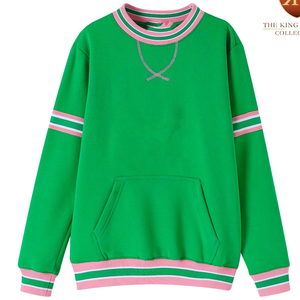 เสื้อสเวตเชิ้ตถักสีดำแบบยูนิเซ็กซ์ ลายทางสีเขียวชมพู คอกลม ทรงโอเวอร์ไซส์ สวมใส่สบายๆ สำหรับฤดูใบไม้ร่วง รุ่นอัลฟ่า |   คาปา |   อัลฟ่า - Product Image 6